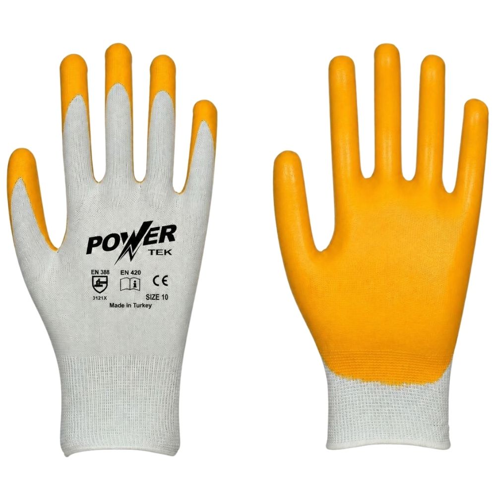 Power Tek Sarı-Beyaz Düz  İş Eldiveni 10 Numara